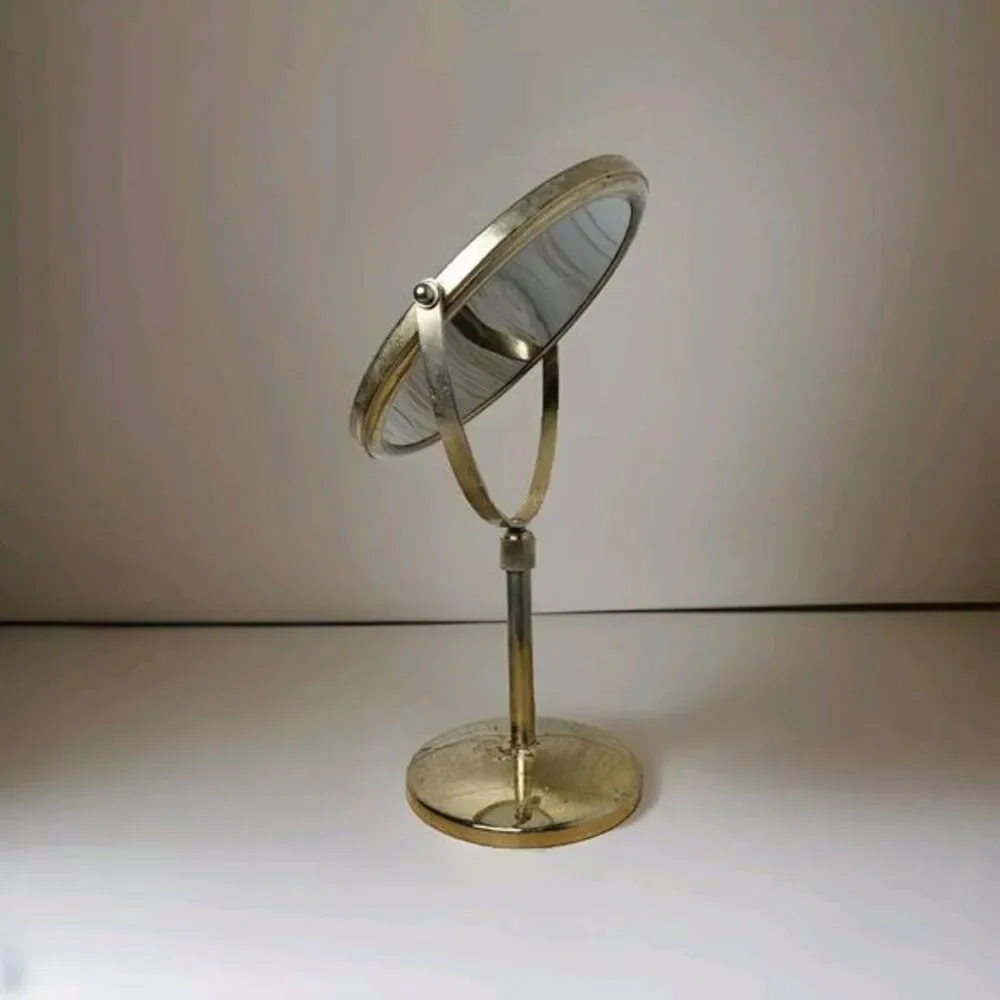 Vtg Gold Metal‎ Brass Vanity Double Mirror Swivel Standing